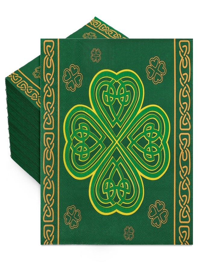 وولاين مجموعة مناديل ورقية من والين، ٥٠ قطعة، بتصميم نبات البرسيم الأخضر، للاستخدام مرة واحدة، مثالية لعيد القديس باتريك، ولتناول الغداء والعشاء، ولحفلات أعياد الميلاد والمناسبات الأيرلندية. - Image 1